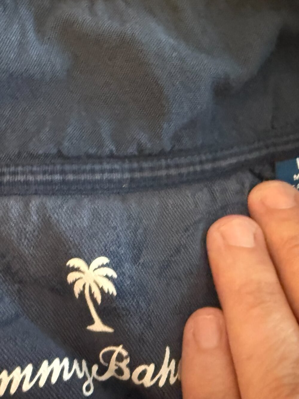 Tommy Bahama Large Navy Blue Zipper Pullover Sweatshirt Large Leather Accents - Picture 3 of 14